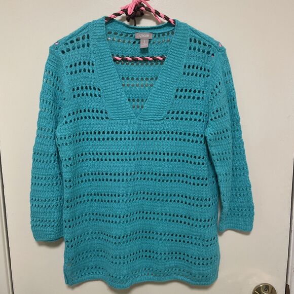 Chico’s Women’s Blouses Size 1 Med. Pullover Knit 3/4 Sleeve Blue Button Up Lot - Picture 2 of 12